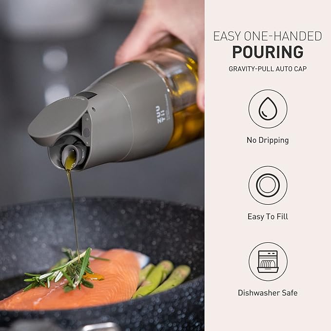 Zuutii Olive Oil Dispenser Bottle - Drip Free Spout for Kitchen, Glass, Gray