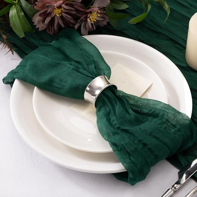 20 Pack Emerald Green Cheesecloth Napkins Cloth Washable Spring Summer Napkins Set of 20 Bulk 21x21 Inches for Wedding Baby Bridal Shower Birthday Dinner Party Table Decor