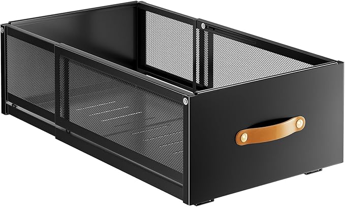 Pull out Cabinet Organizer, 2-Pack Expandable Depth(15.7"-21.7") with Raising Pad for Framed Cabinets, Heavy Duty Slide out Drawers,Roll Out Shelves for Kitchen, Pantry Organizers and Storage(Black)