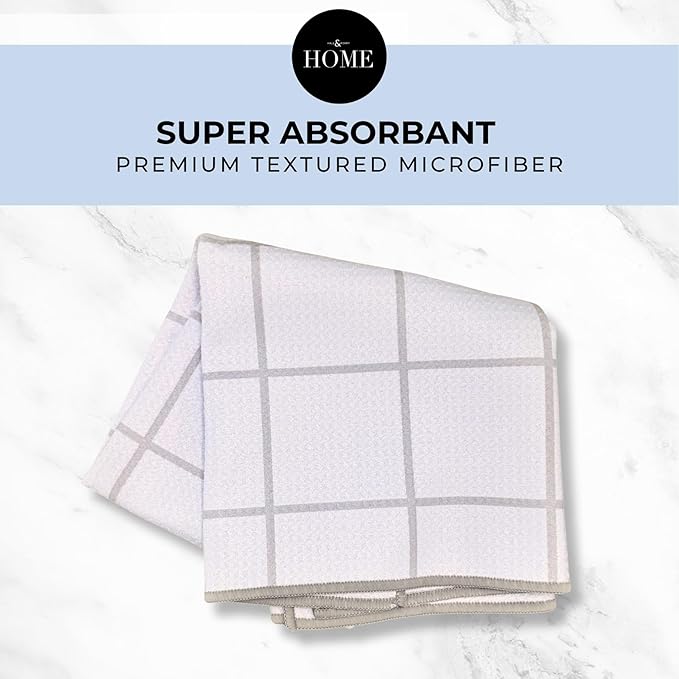 HALL & PERRY Kitchen Tea Towel, Ultra Soft, Quick Dry Microfiber Dish Cloths - 18"x30" Premium Quality Waffle Towel - Stripes and Plaid, Taupe (1, Cambria)