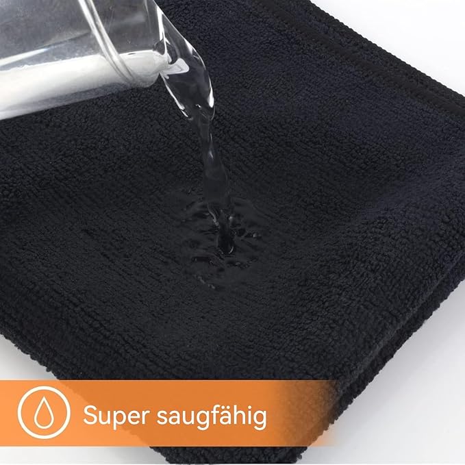 KinHwa Kitchen Washcloths for Dishes Absorbent Microfiber Dish Cloths Quick Dry Dish Rags with Poly Scour Scrub Side Ideal for Kitchen Cleaning (Black, 12inchx12inch 10 Pack)