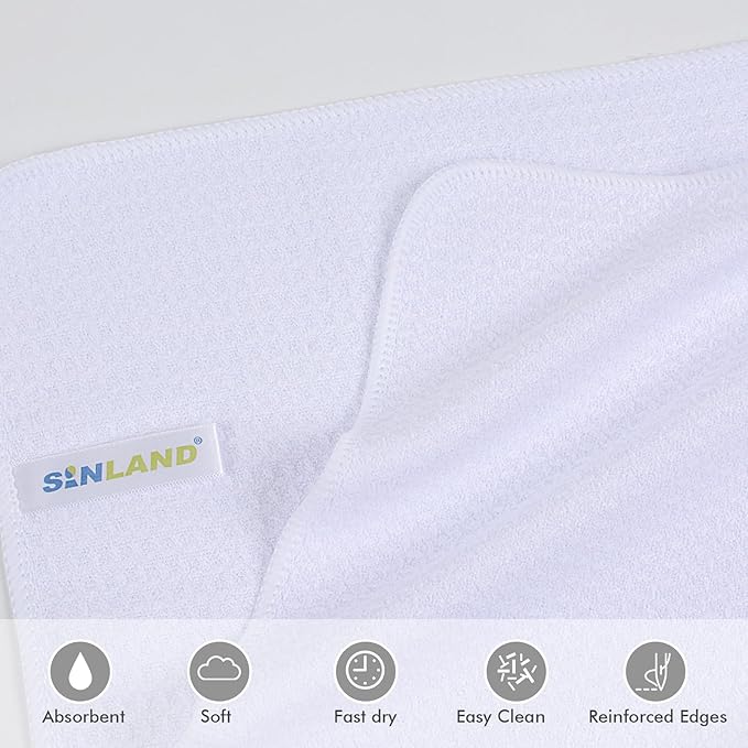 SINLAND Microfiber Kitchen Towel Premium Sublimation Blank Towels Fast Drying Tea Towel Polyester Dish Towels for Drying Dishes 20 Inch X 28 Inch 10 Pack White
