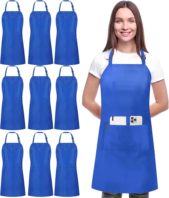 Utopia Kitchen 10 Pack Bib Apron Adjustable with 2 Pockets, Water and Oil Resistant, Cooking Kitchen Chef Apron for Women Men