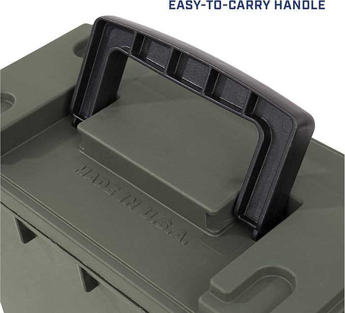 Sheffield 12757 4-Pack Ammo Storage Box, Stackable .30 Cal Field Boxes, Water and Dust Resistant, Lockable Storage Box with Handle, Secures Hunting Gear, Supplies, and Bullets, Made in USA, Green