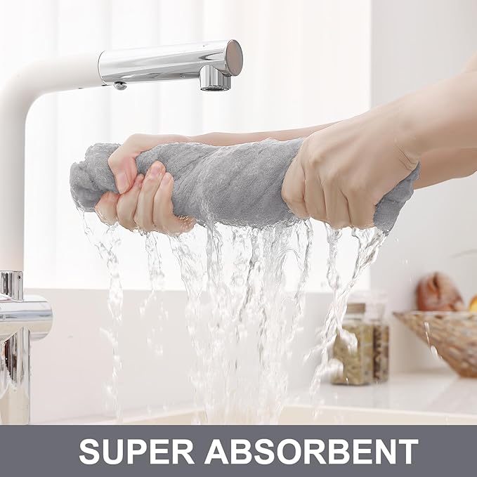 Homaxy Premium Cotton Kitchen Towels 16"x 28", Large Natural Ring Spun 390 GSM Dish Towels, Super Absorbent Terry Kitchen Hand Towels, Soft Tea Towels with Hanging Loop, Pure Light Grey Design, 8 Pack
