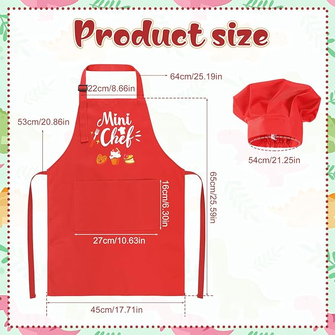 Kids Apron and Chef Hat Set, “Mini Chef” Funny Apron Adjustable Kitchen Apron for Boys and Girls