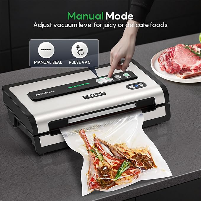 FRESKO Automatic Vacuum Sealer for Food, Hands-Free Operation Food Sealer, Continuous Seal 50 Bags in 20 Mins, Built-in Cutter & Roll Storage, Powerful Suction for Meal Prep & Bulk Food Storage