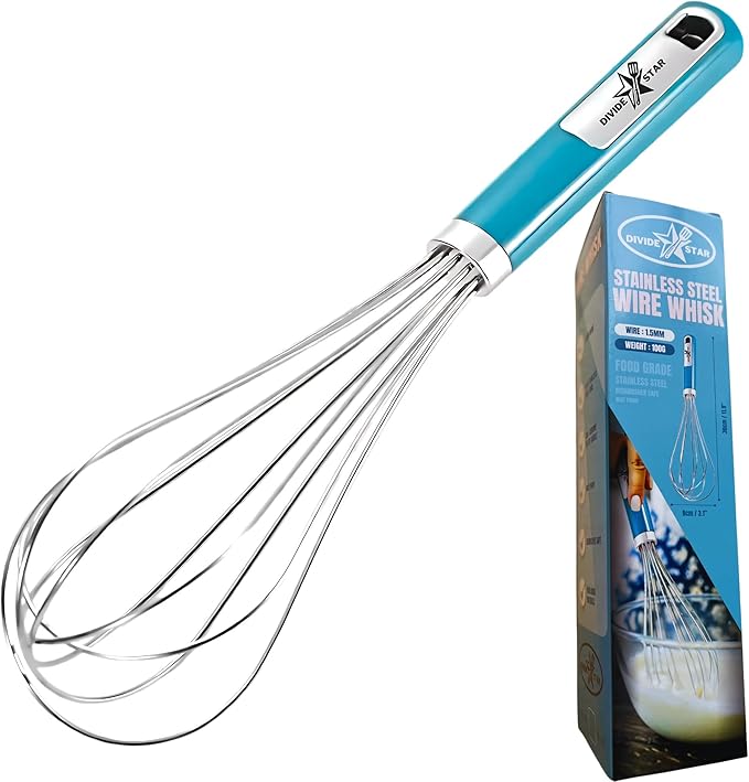 Stainless Steel Whisk 12 Inch Large Balloon Whisk for Baking - Heavy-Duty Hand Mixer with Ergonomic Handle Food Grade Kitchen Tool for Eggs, Batter & Cream – Dishwasher Safe (Turquoise)