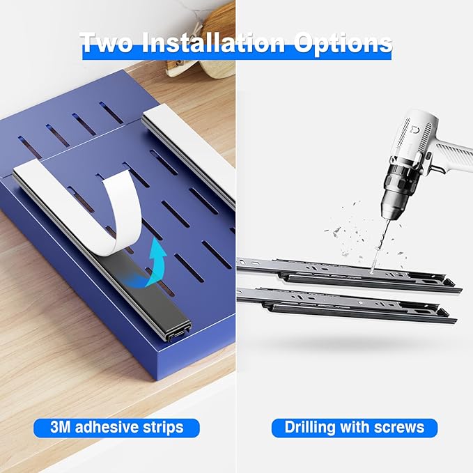 Mustorn 2 Pack Pull Out Cabinet Organizer,21.8" Deep Slide Out Drawer for Cabinets Adhesive Pull Out Drawers Heavy Duty Pull Out Shelves for Kitchen,Cupboard,Pantry,Bathroom-Blue