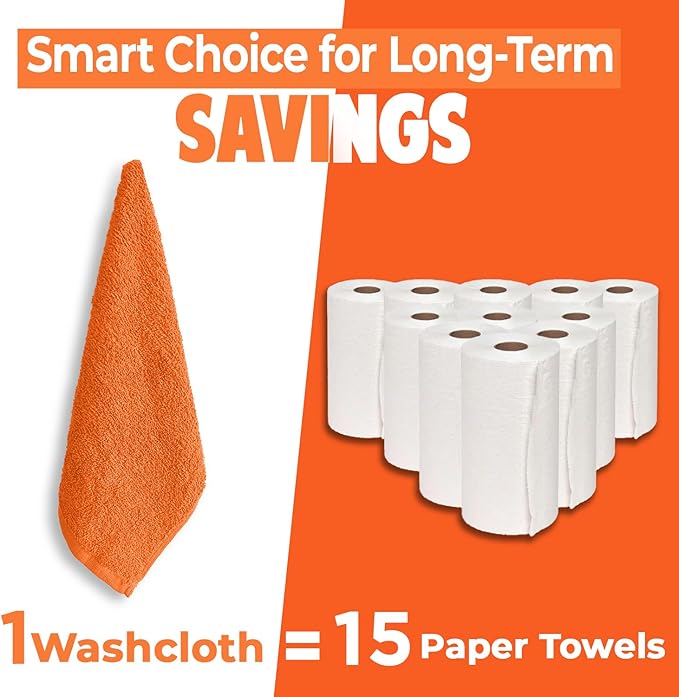 DAN RIVER 24 Pack Wash Cloths for Showering [12x12] - 100% Cotton Washcloths Premium Quality Flannel Face Cloths for Bathroom, Highly Absorbent and Soft Feel Wash Clothes, Orange