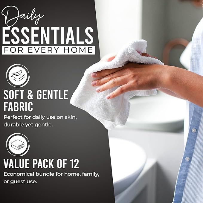 DAN RIVER 12 Pack Wash Cloths for Showering [12x12] - 100% Cotton Washcloths Premium Quality Flannel Face Cloths for Bathroom, Highly Absorbent and Soft Feel Wash Clothes, Black
