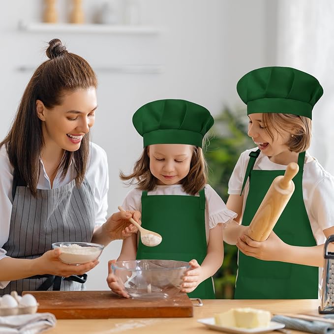 Kids Apron and Chef Hat Set Children Apron Adjustable with 2 Pockets Children Chef Painting for Cooking Baking