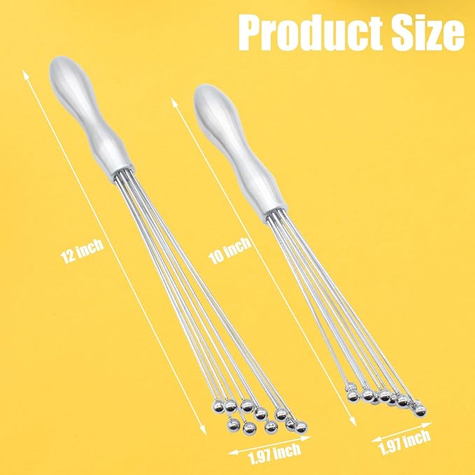 Hitefu 2PCS Stainless Steel Ball Whisk, 10 Inch & 12 Inch Wire Egg Whisk, Manual Egg Beaters Mixer Whisk for Cooking Cream Sauces Blending Stirring