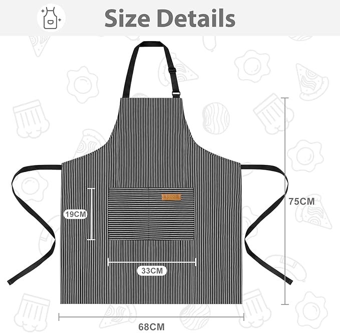 2 Pack Aprons for Women with Pockets, Kitchen Cooking Apron for Men, Adjustable Apron Suitable for Chefs, Waiters, Baking, and Nail Technicians