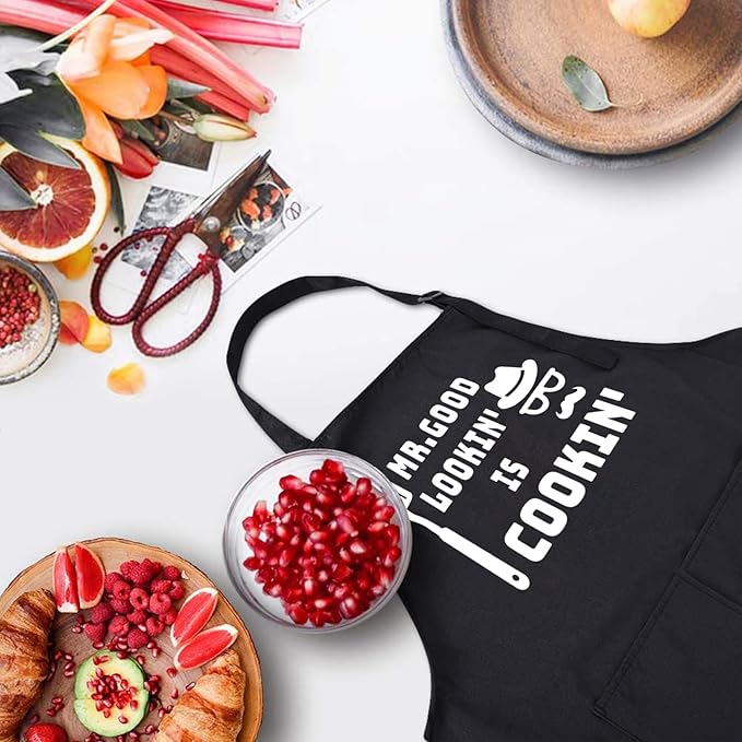 ZOORON Funny Cooking Chef Apron with Pockets BBQ Kitchen Work Aprons Birthday Father’s Day Grilling Gifts for Dad, Husband