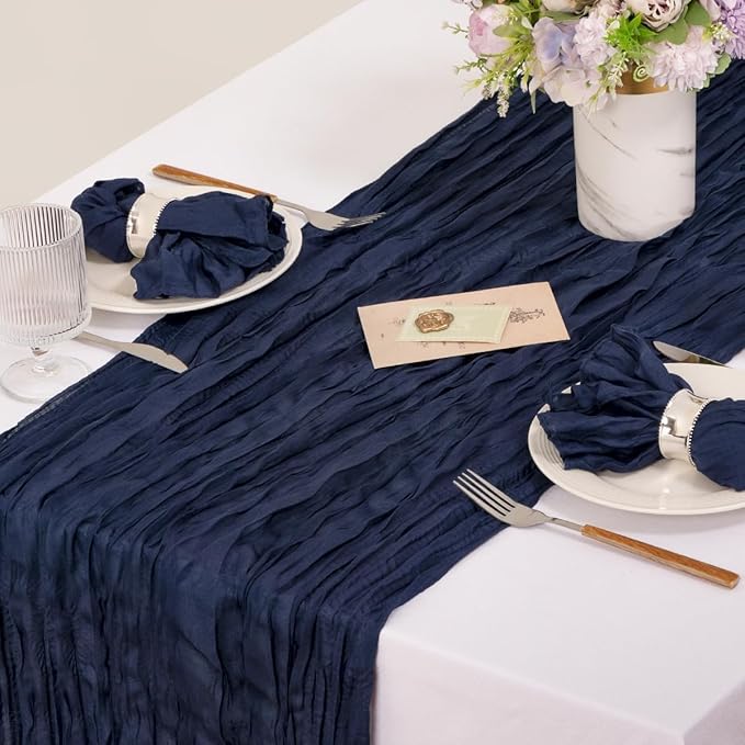 MLMC 60 Pack Cheesecloth Napkins Bulk Navy Blue Washable Reusable Cloth Napkins 21"x21" Boho Dinner Table Napkins in Bulk for Bridal Shower Wedding Events Table Decor