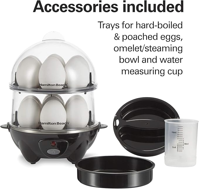Hamilton Beach 3-in-1 Electric Egg Cooker for Hard Boiled Eggs, Poacher, Omelet Maker & Vegetable Steamer, Holds 14, Black (25508)