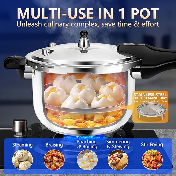 8QT Stainless Steel Pressure Cooker, Heavy Duty Food Grade 304 Pressure Canner with Safety Valve & Heat-Resistant Handle, Compatible with All Stovetops for Home Cooking & Canning