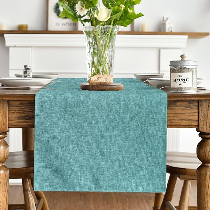 Artoid Mode Turquoise Aqua Table Runner, Seasonal Summer Washable Kitchen Dining Table Decoration for Home Party Decor 13x90 Inch
