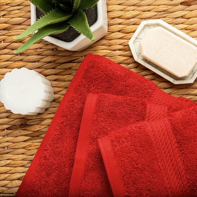 SUPERIOR Egyptian Cotton Pile 3 Piece Towel Set, Includes 1 Bath, 1 Hand, 1 Face Towel/Washcloth, Ultra Soft Luxury Towels, Thick Plush Essentials, Guest Bath, Spa, Hotel Bathroom, Red