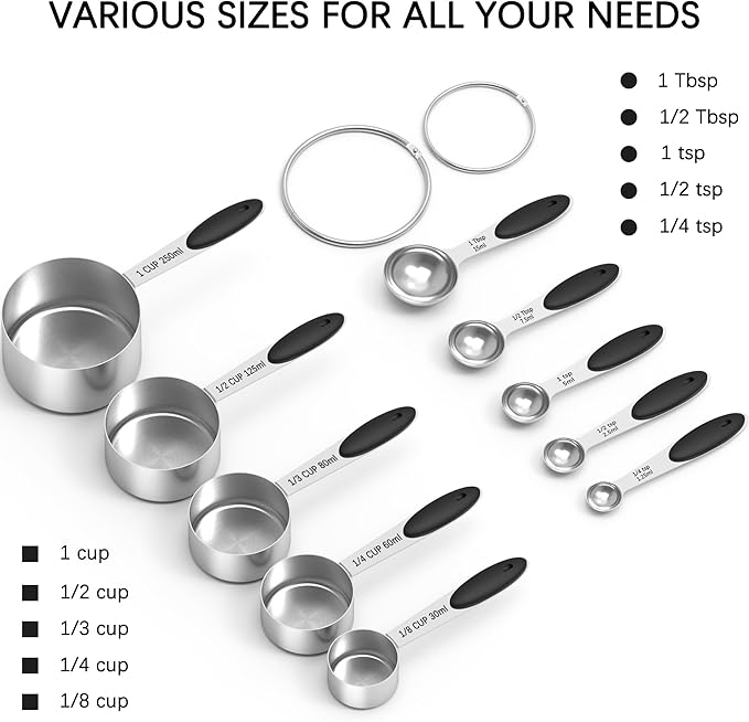 TILUCK Measuring Cups and Spoons Set, Stainless Steel, Kitchen Utensils for Cooking and Baking (10)