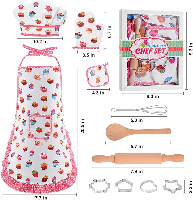 Gifts for 2-8 Year Old Girls Boys,Chef Costume Set Kids Apron for Girls Toddler Birthday Xmas Gifts for Kids Stocking Stuffer