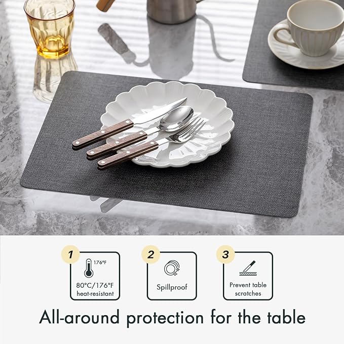 Faux Leather Placemats Set of 8 Vinyl Washable Wipeable Table Mats for Kitchen Dining Table Heat Resistant Waterproof Modern Indoor/Outdoor Placemats Non-Slip Easy Clean Place Mats (Midnight)