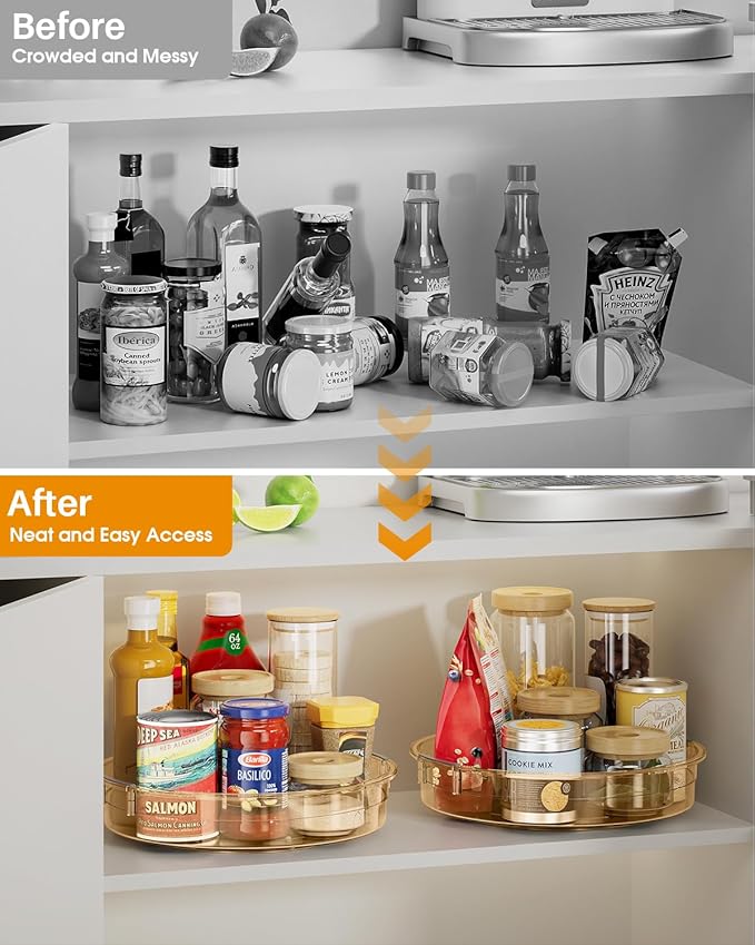 LAMU 2 Pack Lazy Susan Organizer 9.25 inch Lazy Susan Turntable for Cabinet, Rotating Spice Organization for Cabinet, Kitchen, Table Top, Countertop, Pantry Fridge Organizers and Storage, Amber