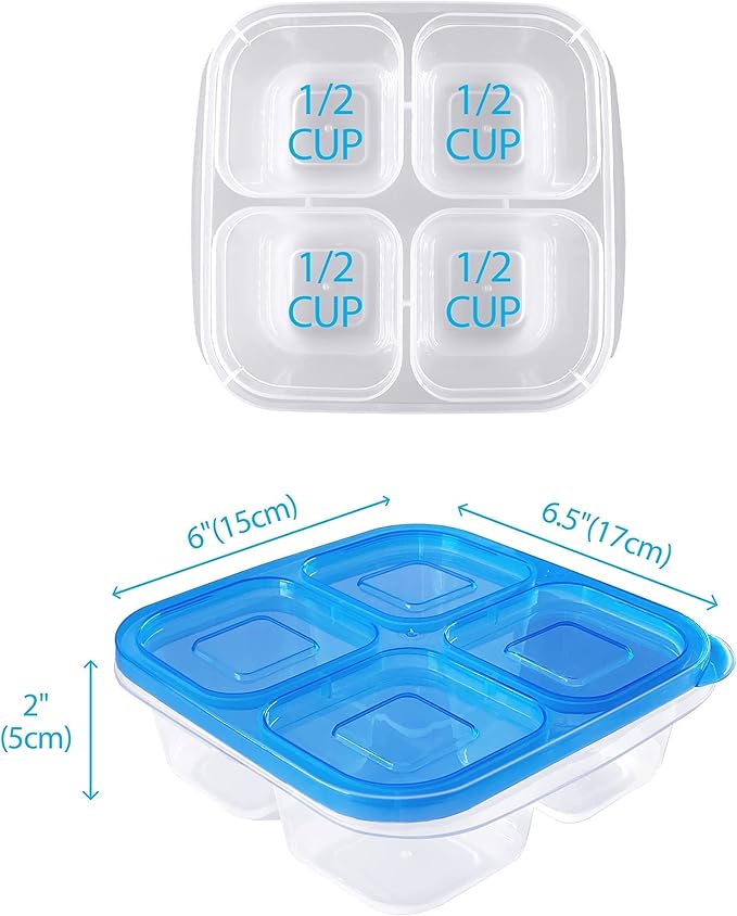 Finorder 6 Pack 4-Compartment Food Containers, Reusable Snack Containers for Kids Adults School Work Picnic Trip, Lunch Bento Box Meal Prep Containers (Dark Color Set)
