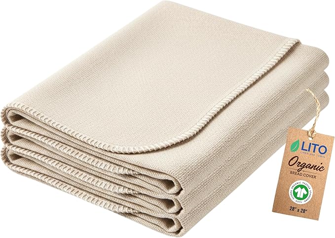 LITO LINEN AND TOWEL Flour Sack Towels for Bread Dough Proofing – Unbleached, Thick Cotton Baking Cloth for Baguettes, Ciabatta, Pastry – Reusable, 28"x28", 3-Pack