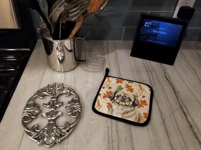 Caroline's Treasures Sable Pekingese Heirloom Fall Pair of Pot Holders Pair 7.5x7.5 Quilted Insulated Hot Pads Decorative Kitchen Gift Made in USA
