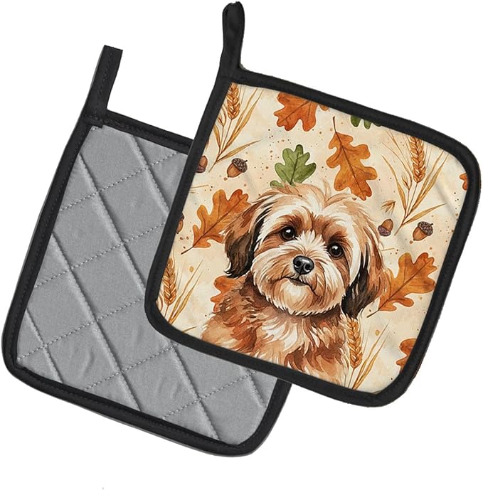 Caroline's Treasures Sable Havanese Heirloom Fall Pair of Pot Holders Pair 7.5x7.5 Quilted Insulated Hot Pads Decorative Kitchen Gift Made in USA
