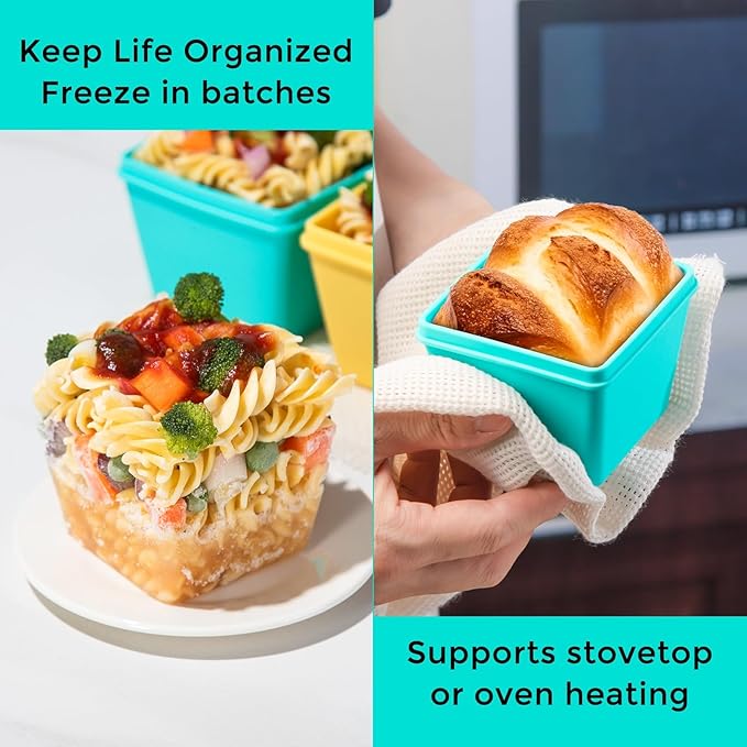 Gemice 1-Cup Silicone Freezer Molds with Lids, Individual 4-Pack Portion Soup Cubes Freezer Trays for Food Storage, Oven & Dishwasher Safe, BPA-Free, Silicone Freezer Containers for Meal Prep