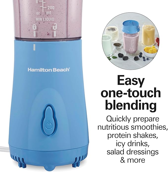 Hamilton Beach Portable Blender for Shakes and Smoothies,14 Oz BPA Free Travel Cup & Lid,Durable Stainless Steel Blades,Personal Smoothie Blender,Tranquil Blue (51172),(Pack of 4)