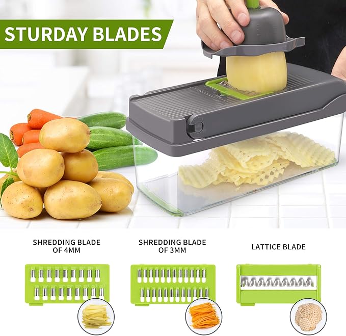 Vegetable Chopper,Senbowe Multifunctional 13-in-1 Food Choppers Onion Chopper Vegetable Slicer Cutter Dicer Veggie chopper with 8 Blades,Colander Basket,Container for Salad Potato Carrot Garlic
