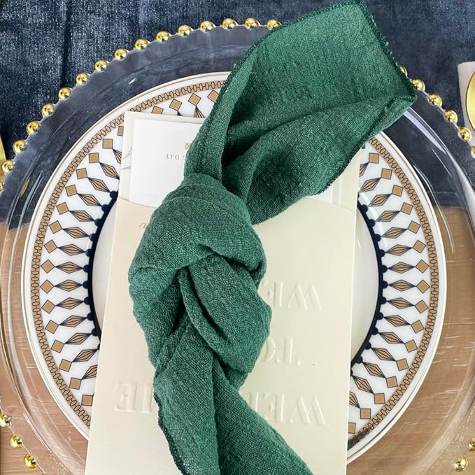 EHLDekol Gauze Cloth Napkins 6 Pack 16x16 Inches Dinner Parties, 100% Natural Soft Cotton Weddings Parties Family Everyday Use Bulk Linen Dinner Napkins (Dark Green, 6 Pack)