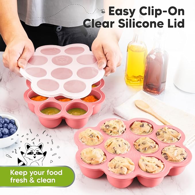 KeaBabies Silicone Food Freezer Trays with Lid, 2oz x 10 Pods Baby Food Storage Containers, Easy Puree Meal Prep, Breast Milk Silicone Freezer Molds, Dishwasher, Microwave Safe, BPA-Free (Blossom)