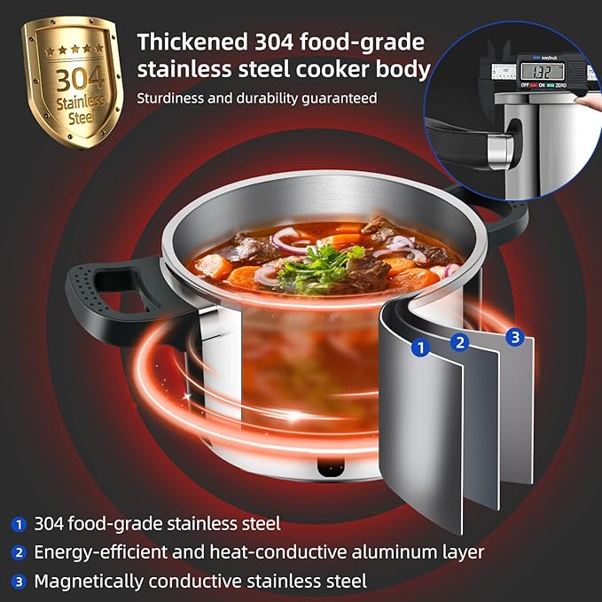 4.22 Quart Stainless Steel Pressure Cooker, Small Compact Stovetop Pressure Cooker, Induction Ready, Safety Lock, Fast Cooking Pot for Home Kitchen