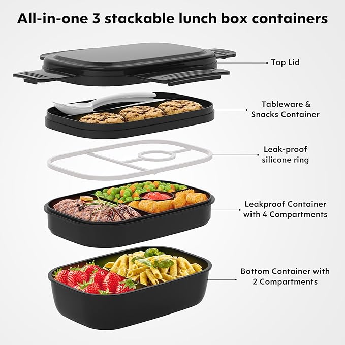 HOMETALL Bento Box Adult, Lunch Box Containers for Men Women with 8 Compartments, Lunch Containers with Utensils, 51 OZ/1900ML, Microwave & Dishwasher Safe