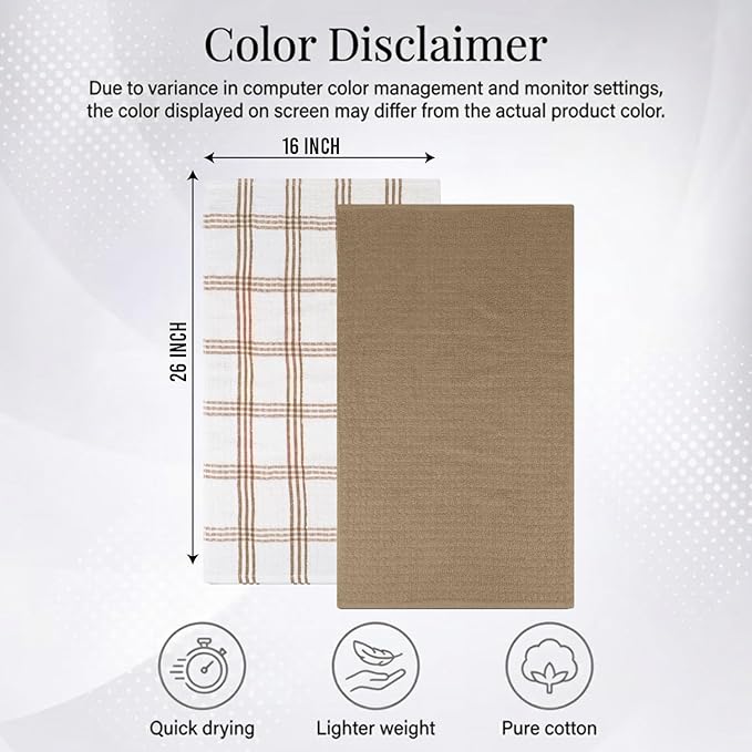 RIVERSIDE Pack of 12 Premium Kitchen Towels 16 x 26 Inches, 100% Cotton Kitchen Hand Towels, Super Soft and Highly Absorbent Dish Towels for Kitchen (Tan)