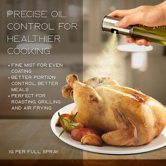 BOKKY Oil Sprayer for Cooking, 2 Pack 100ml Olive Oil Mister for Air Fryer, BBQ & Salad, Refillable 304 Stainless Steel Glass Bottles (Transparent Green / 2 Pack)