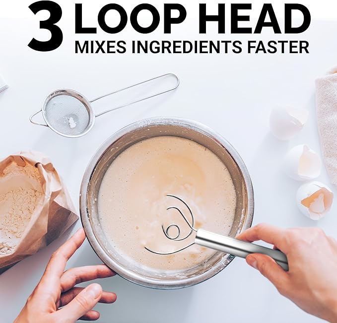 Zulay Kitchen 13-Inch Danish Dough Whisk - Stainless Steel Danish Whisk for Cooking with Dough Hook - Traditional Dutch Whisk - Bread Whisk for Sourdough, Pizza, Pastry, Cake Batter - Stainless Steel