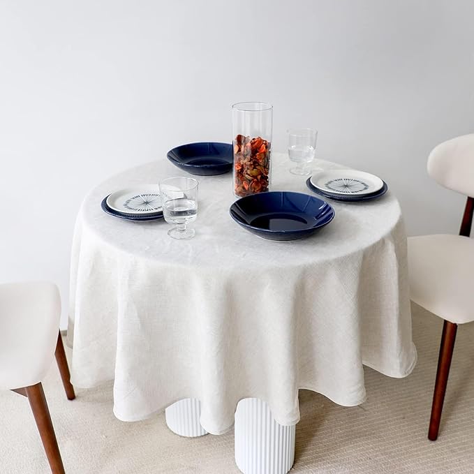 Simple&Opulence Textured Tablecloth 100% Linen Table Cloth, Kitchen Dinning Tabletop Decoration, for Outdoor and Indoor Use (Round Linen, 60")