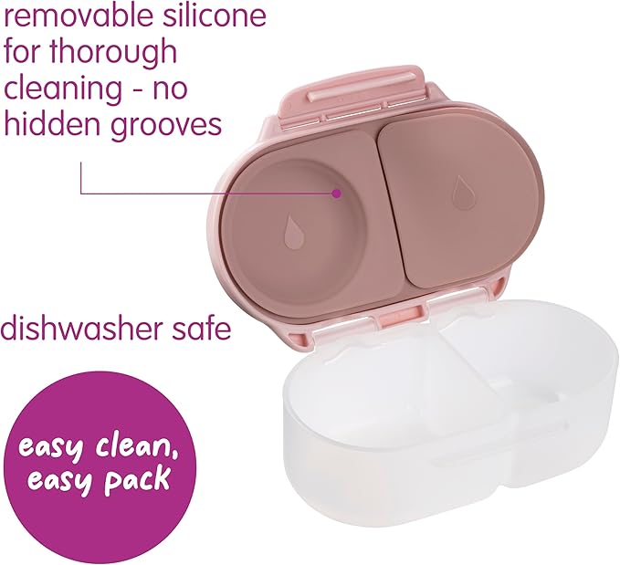 b.box Snack Box - Leakproof Mini Bento Box for Kids & Toddlers, 2 Compartment Snack Containers for Kids, Lunch Containers, Dishwasher Safe, BPA Free, PFAS Free, Ages 4m+, 1 3/4 Cup - Blush Crush
