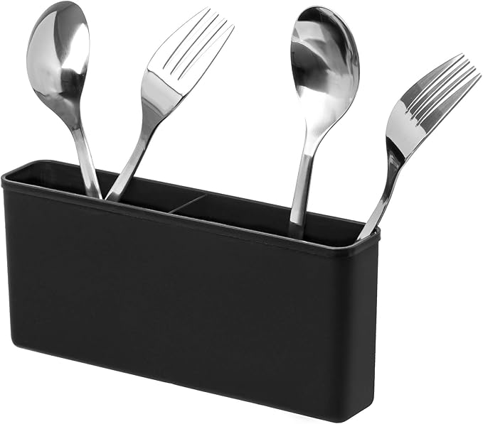 iPEGTOP Cutlery Utensil Silverware Drying Rack Basket Holder with Hooks - Flatware Storage Solution for Kitchen Dish Drainer Dish Drying Rack, Black