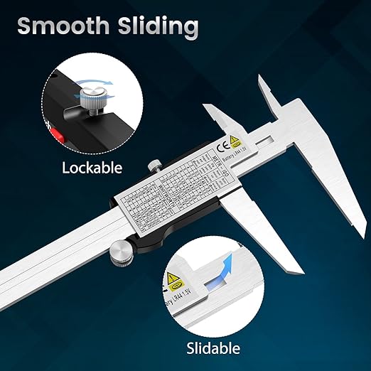 Housolution Digital Caliper 8 Inch, Caliper Measuring Tool with Large LCD Screen, 4 Measuring Ways, Inch/MM, Auto-Off LCD Stainless Steel Micrometer Vernier Caliper