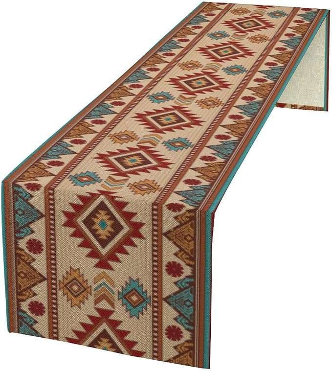 Retro Aztec Table Runner Western Native American Tribal Art Printed Runner for Home Kitchen Dining Table Living Room Decor Fabric 1 Panel W13xL70in