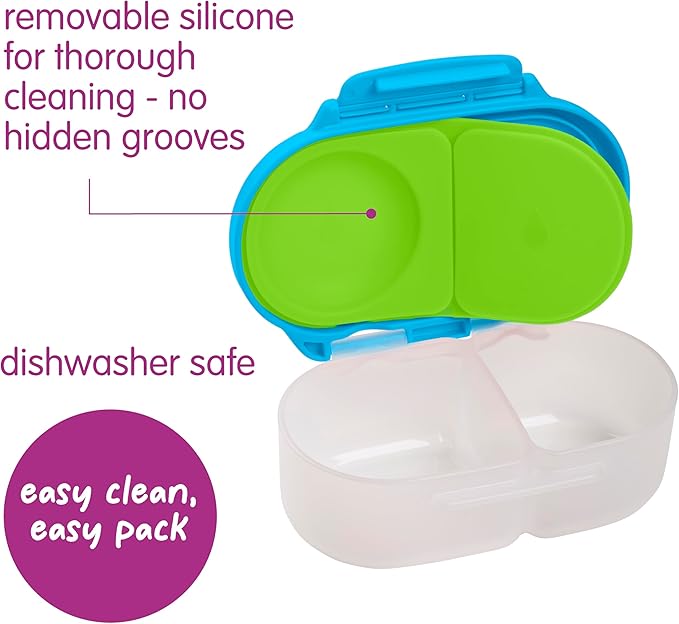 b.box Snack Box - Leakproof Mini Bento Box for Kids & Toddlers, 2 Compartment Snack Containers for Kids, Lunch Containers, Dishwasher Safe, BPA Free, PFAS Free, Ages 4m+, 1 3/4 Cup - Ocean Breeze