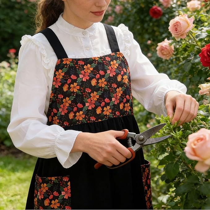 Uaussi Cotton Linen Apron Cross Back Work Apron for Women with Pockets Pinafore Dress X Cross Halter Apron for Chef Gardening