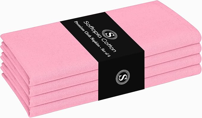 Pink Dinner Napkins 100% Cotton 17 Inch x 17 Inch, Soft, Decorative, Washable Cloth Napkin Set of 4 for Dining, Buffet Parties, Weddings, Spring Holidays, Easter - Pastel Pink
